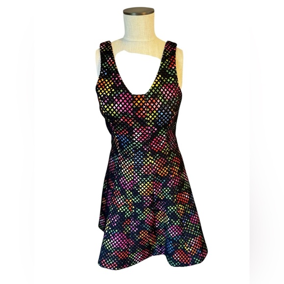 Revolve Trina Turk Renita Floral A-line Honeycomb Overlay Whimsigoth Dress Sz 4 - Picture 2 of 15